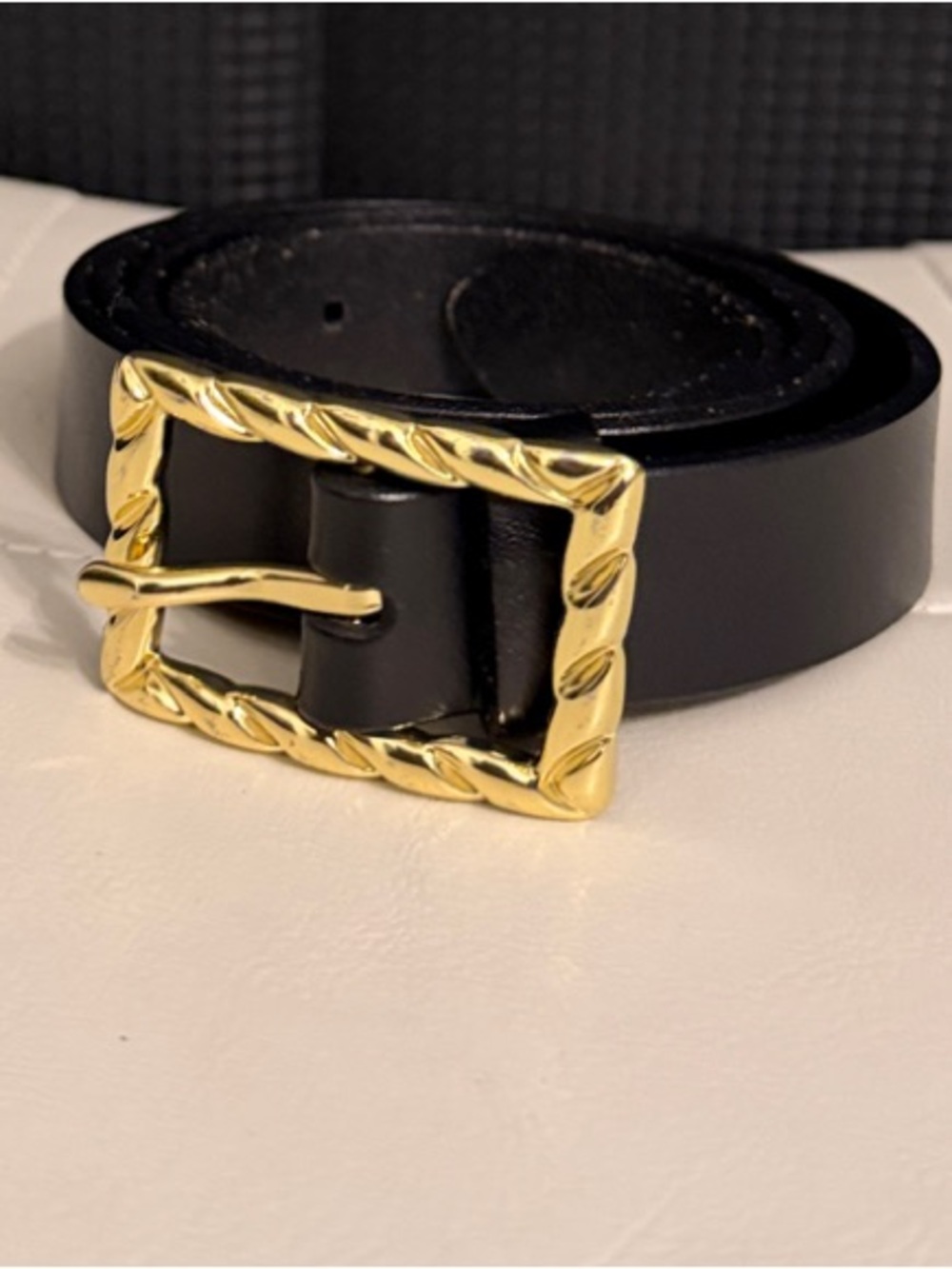 J. Crew Black Italian Leather Belt with Gold Twisted Buckle - Women’ Accessories